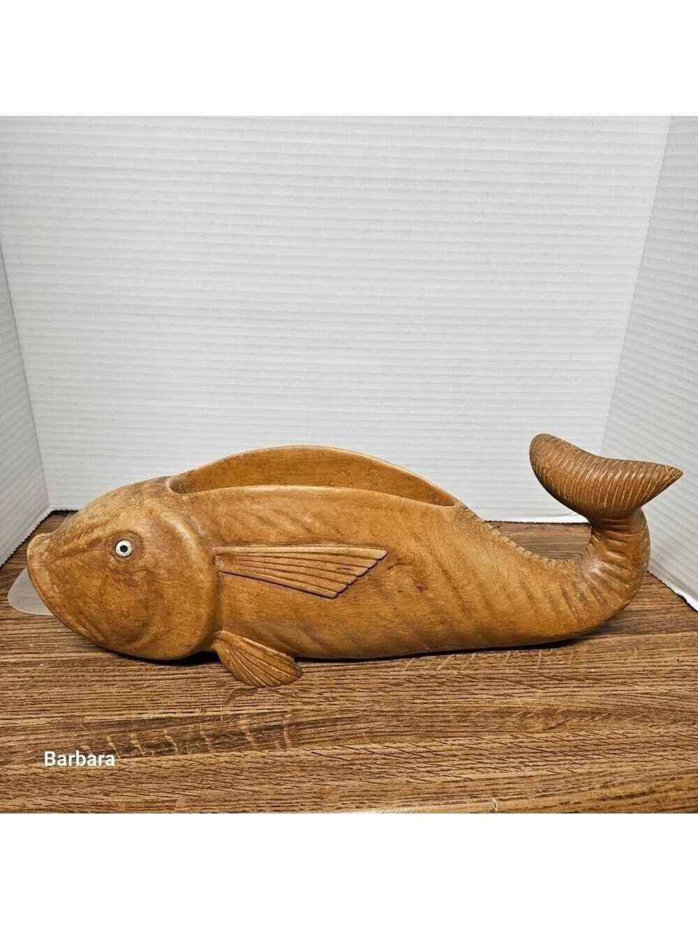 Vintage Hand-carved Wood Fish Bowl